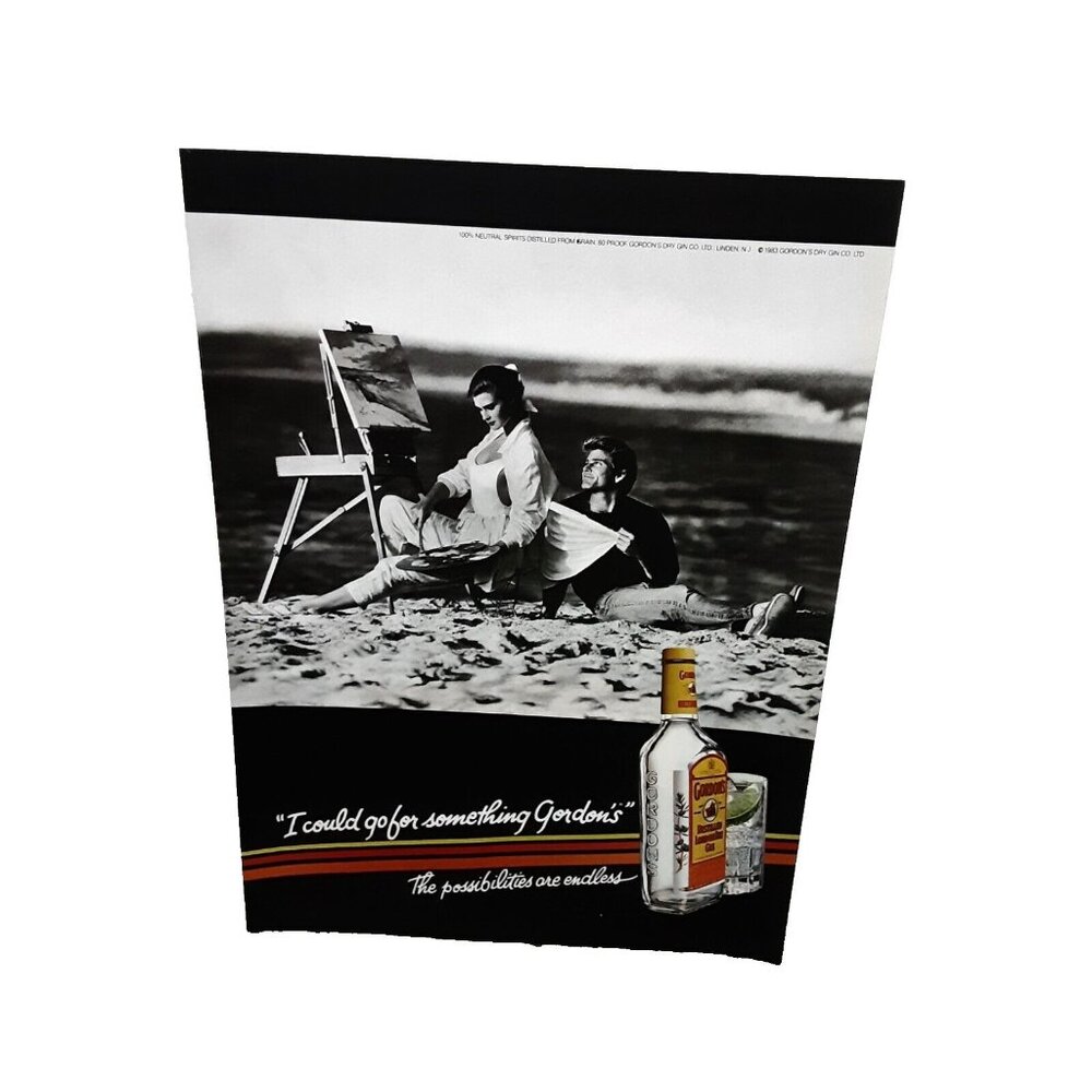 1985 Gordons Gin Woman Painting with Man Original Print Ad